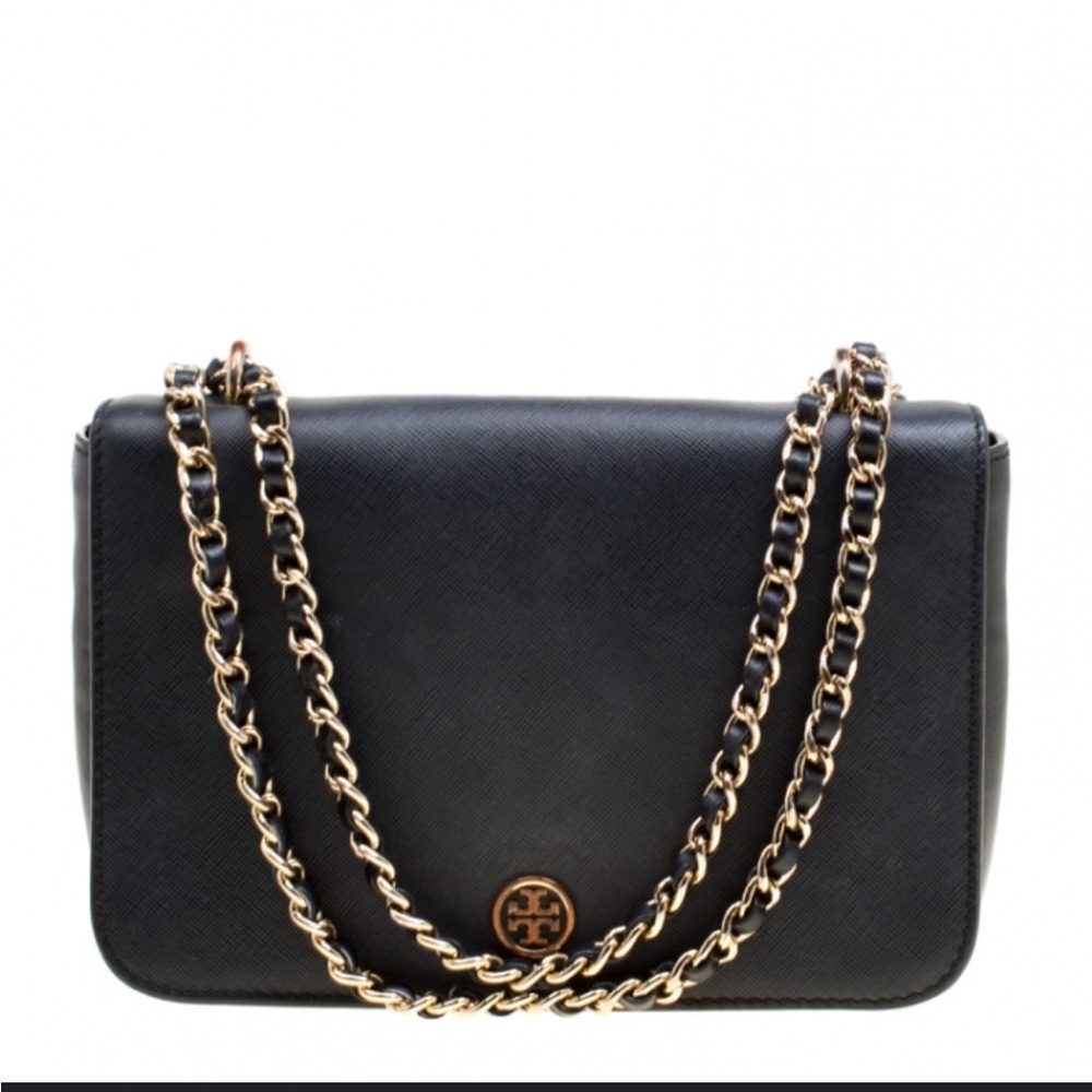 Tory Burch Black Leather Robinson Shoulder Bag